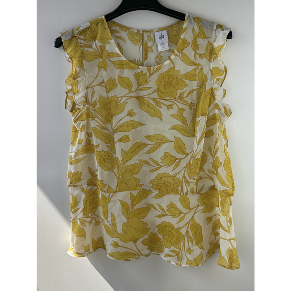 CAbi Sunrise Blouse Womens Large Sleeveless Floral Yellow White 5899 Sheer Fairy - Picture 2 of 13
